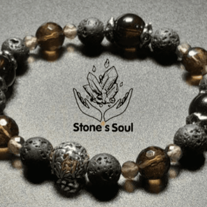 Браслет из натуральных камней: раухтопаз (дымчатый кварц), лава